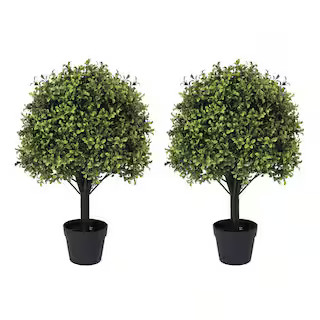 27 .6 in. Artificial Boxwood Topiary Ball Outdoor Indoor Plant in Pot 2-Pack | The Home Depot