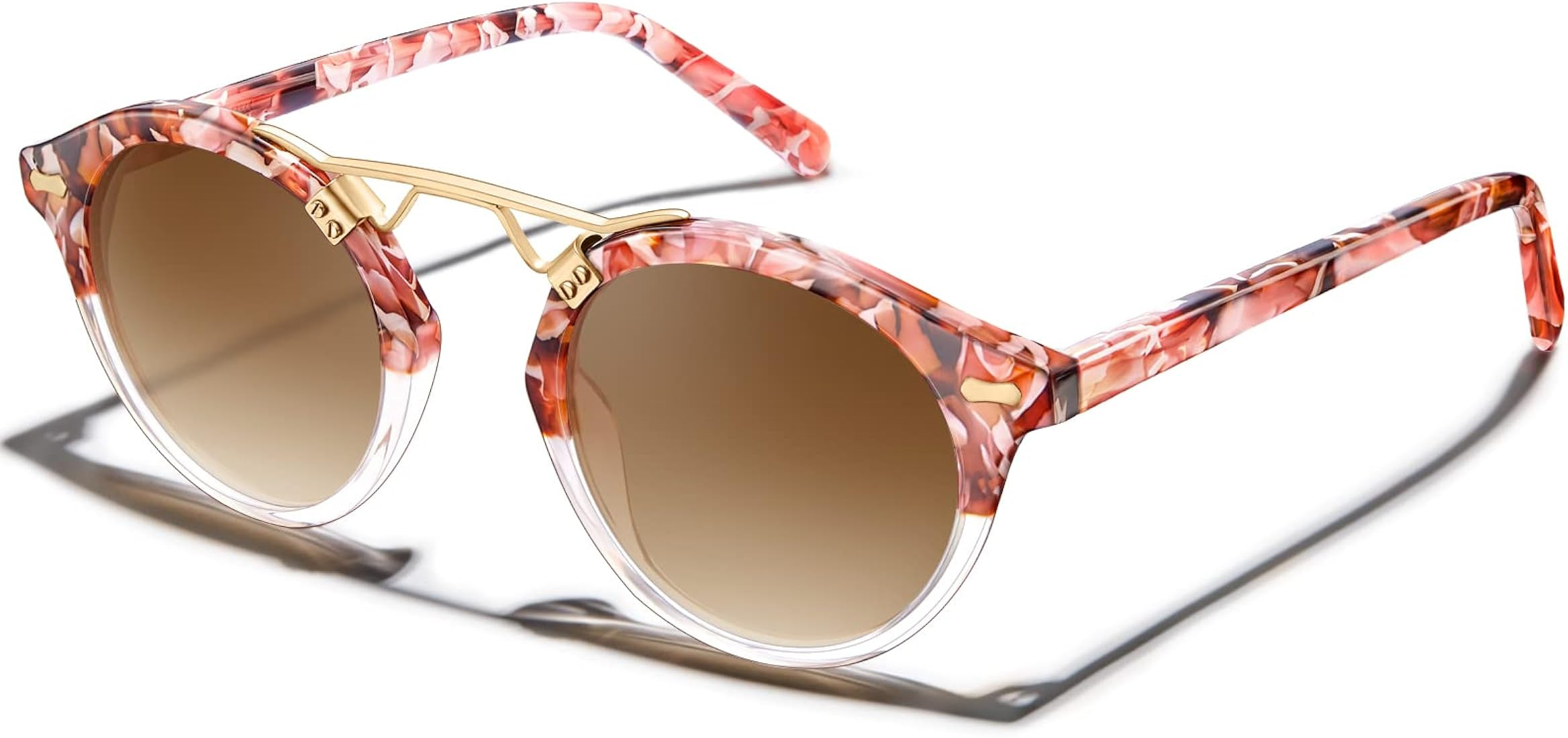 CARFIA Small Acetate Polarized Sunglasses for Women UV Protection, Retro Double Bridge Eyewear Me... | Amazon (US)