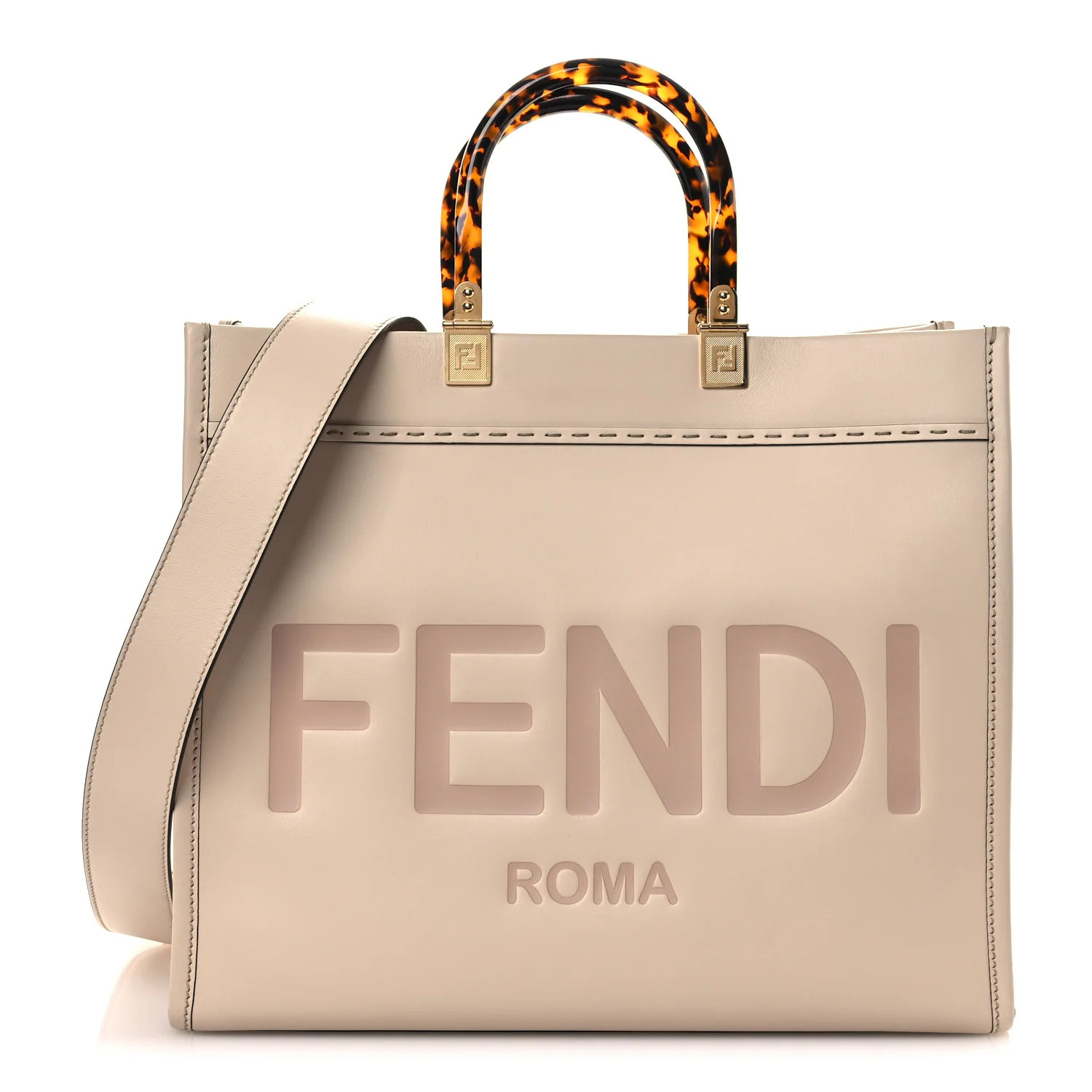 Vitello King Plexiglass Logo Embossed Medium Fendi Sunshine Shopper Tote Poudre | FASHIONPHILE (US)