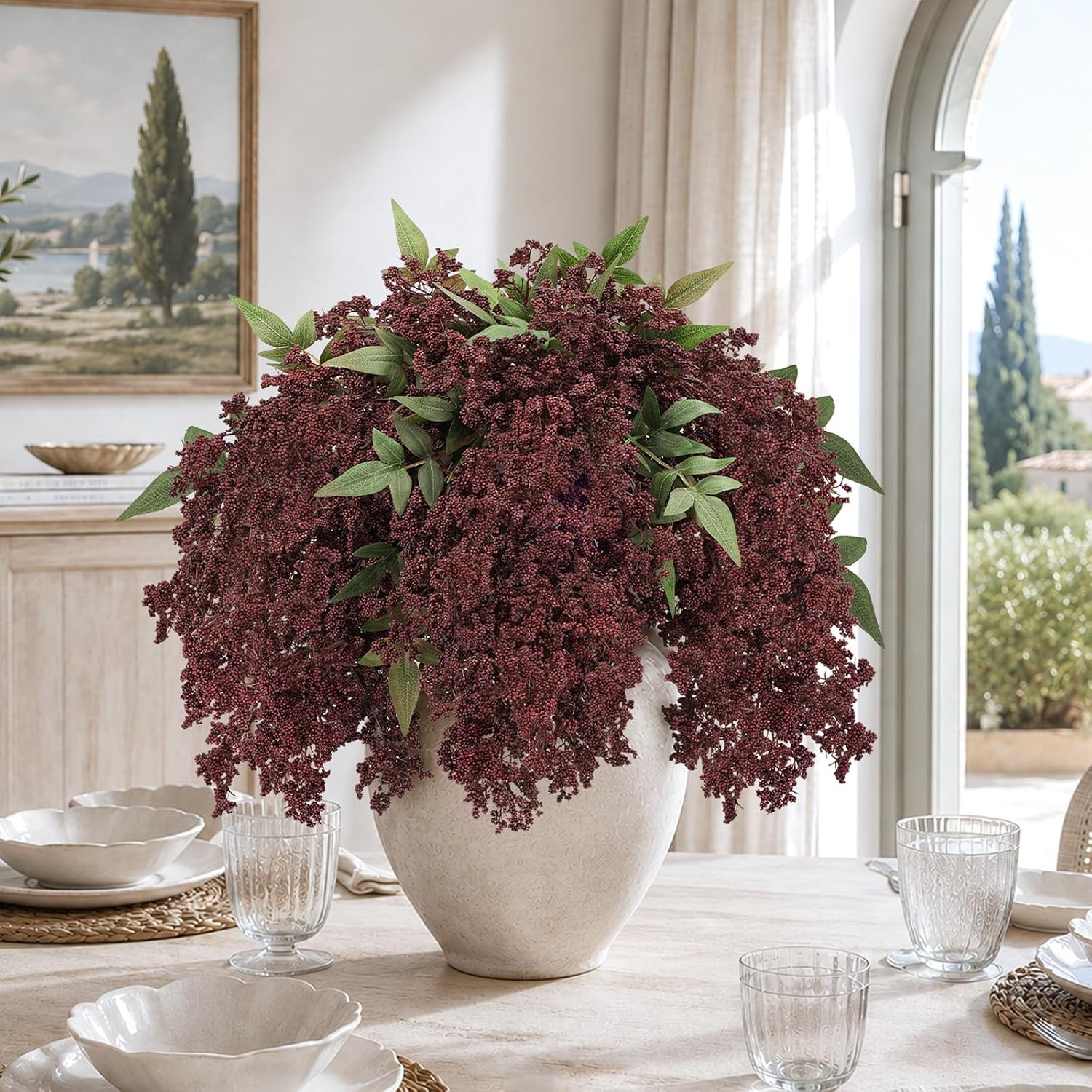 6 Pcs 17'' Artificial Nandina Berry Stems Burgundy Faux Branches Home Decor | Amazon (US)