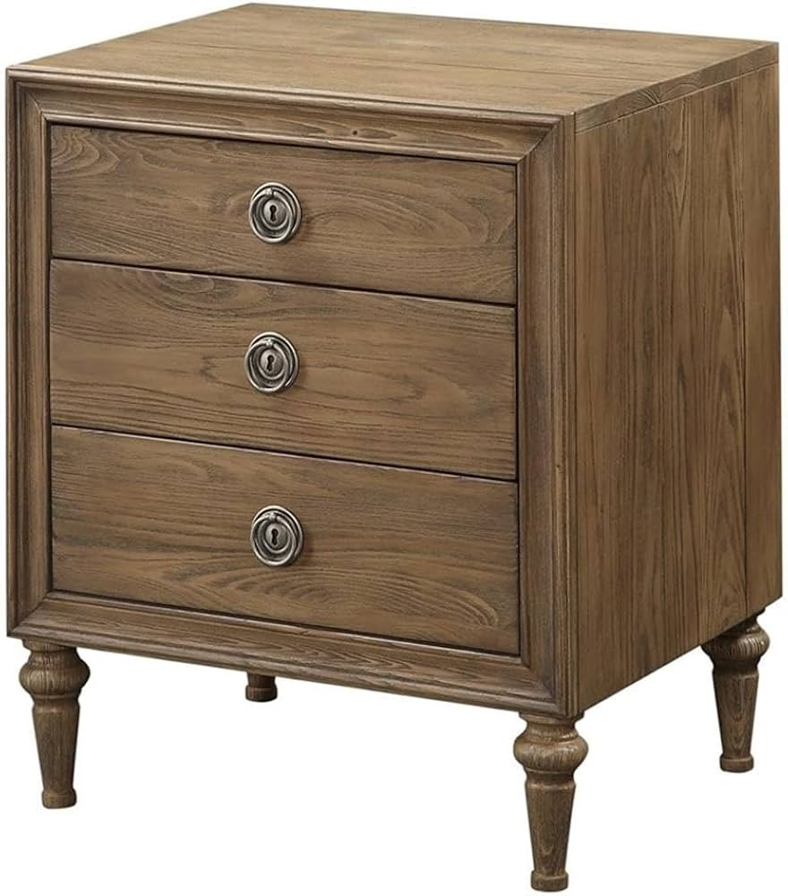 BOWERY HILL Farmhouse Wood Nightstand with 3 Drawers in Reclaimed Oak | Amazon (US)