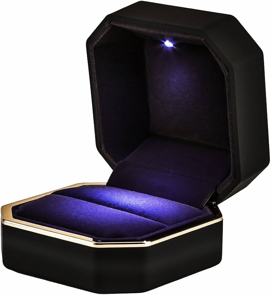Luxury Ring Box, Square Velvet Wedding Ring Case Jewelry Gift Box with LED Light for Proposal Eng... | Amazon (US)