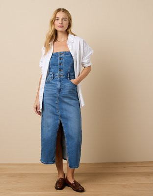 AE Denim Tube Top Midi Dress | American Eagle Outfitters (US & CA)