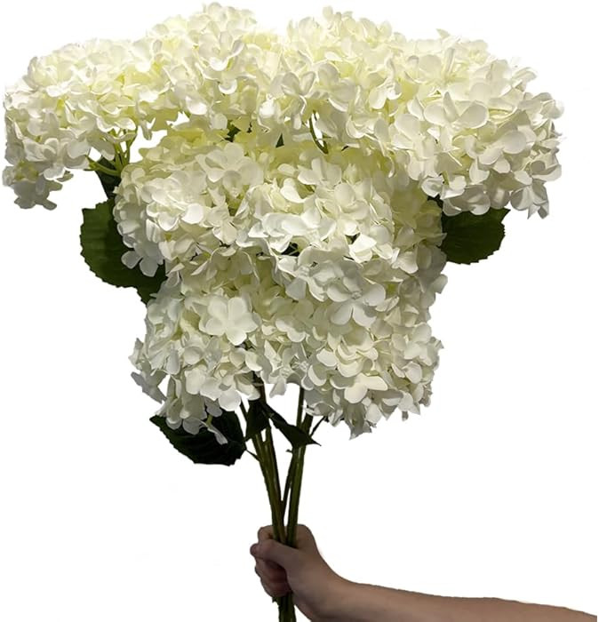 8pcs White Hydrangea Artificial Flowers 27.57" Large Realistic Single Long Stem Faux Silk Hydrang... | Amazon (US)