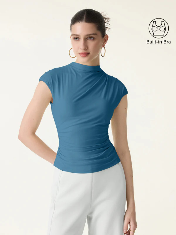 SkinKiss Mockneck Ruched Cropped Bra Top | OGLmove