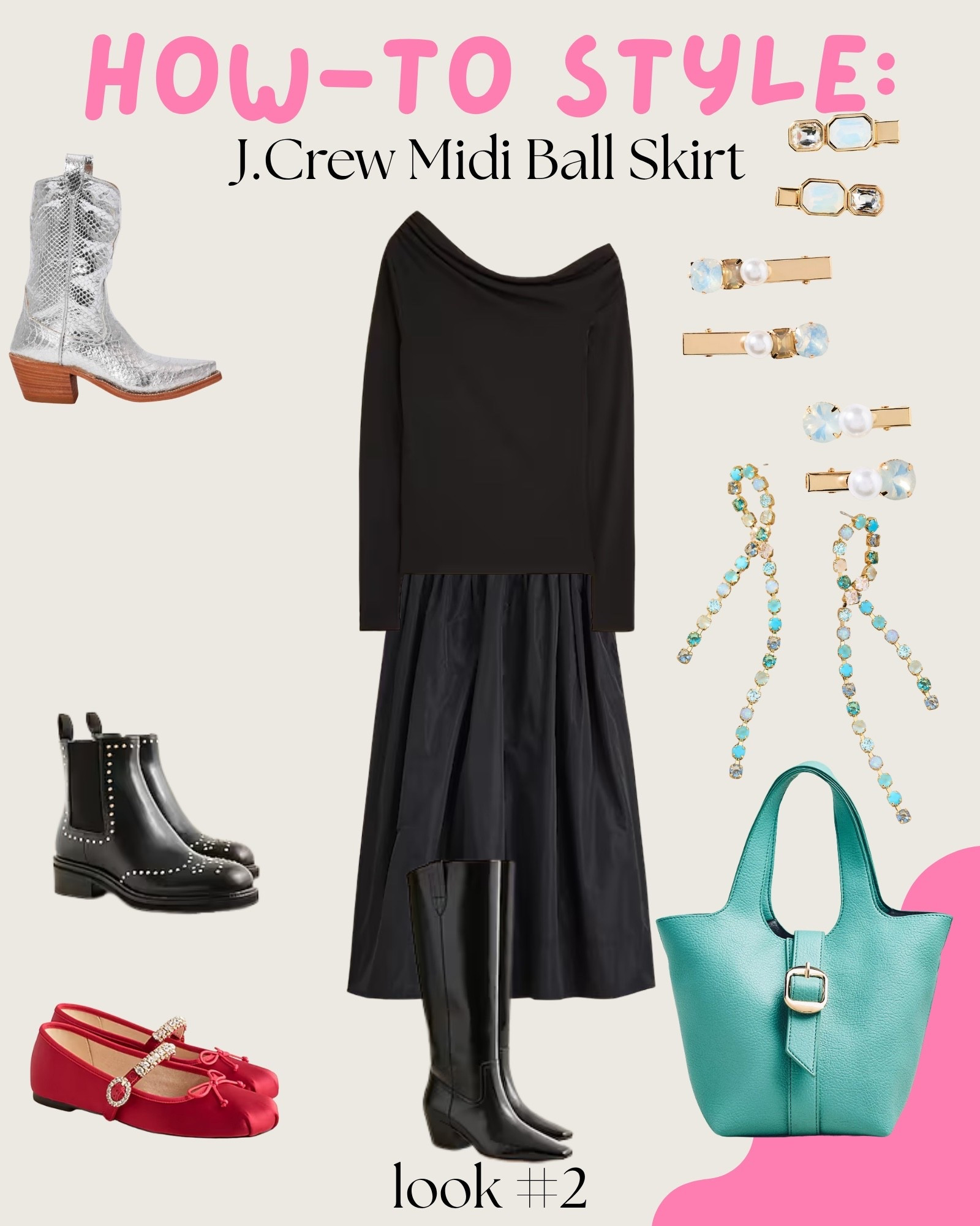 My how-to guide for styling the J.Crew Midi Ball Skirt 🤍 — Look #2

Chic, simple, and so wearable. ✨

A draped black top keeps the outfit elegant, while colorful earrings + a bright bag add personality without overpowering the skirt.

Style formula:
• Off-the-shoulder black top
• Taffeta midi skirt
• Riding boots
• Turquoise or pearl-drop earrings
• Structured statement bag

#LTKShoeCrush #LTKHoliday #LTKStyleTip