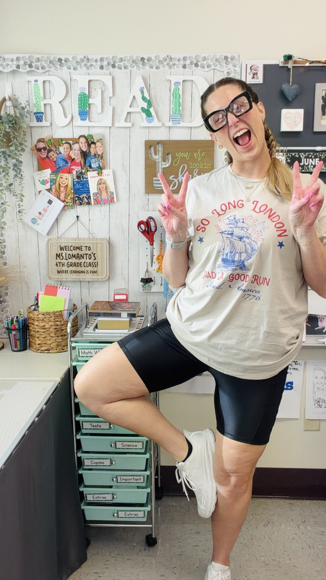Teacher Girl Summer is officially in session.
Oversized graphic tee, biker shorts, and my favorite white sneakers for a comfy classroom OOTD.

#LTKootd #LTKMidsize