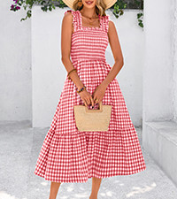 PRETTYGARDEN Womens Summer Dress Casual Square Neck Ruffle Strap Gingham Smocked Midi Flowy A Lin... | Amazon (US)