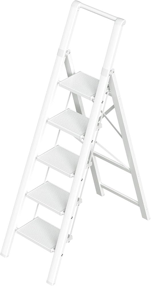 GameGem 5 Step Ladder, Aluminum Folding Step Stool with Anti-Slip Sturdy and Wide Pedal, Portable... | Amazon (US)