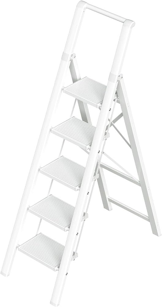 GameGem 5 Step Ladder, Aluminum Folding Step Stool with Anti-Slip Sturdy and Wide Pedal, Portable... | Amazon (US)