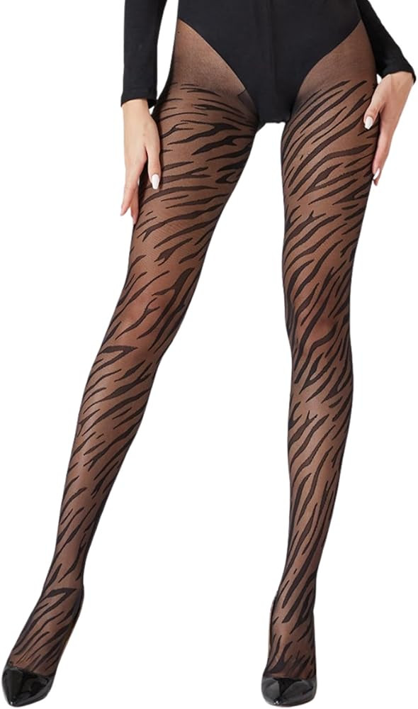 Rzkulek Women's Zebra Prints Sheer Tights Black Pattern Pantyhose Dating Silk Stockings Tiger Str... | Amazon (US)