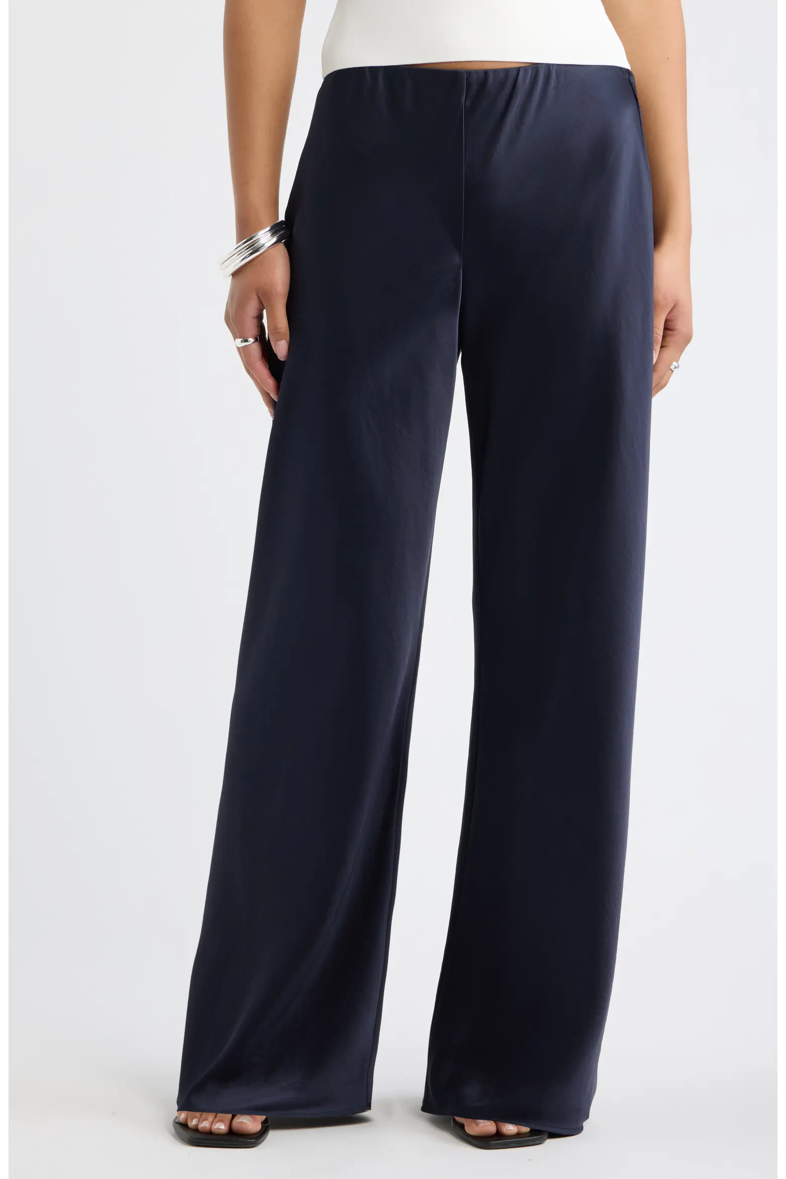 Open Edit Satin Wide Leg Pull On Pants (Women) | Nordstrom | Nordstrom