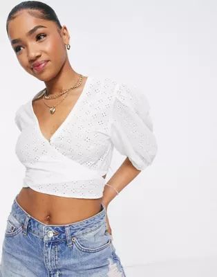 Abercrombie & Fitch wrap eyelet top in white | ASOS (Global)