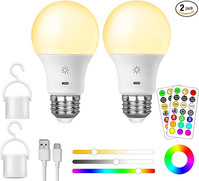 LED Rechargeable Light Bulbs With Remote ＆ Touch Dimmable, E26 Battery Operated Light Bulb for ... | Amazon (US)
