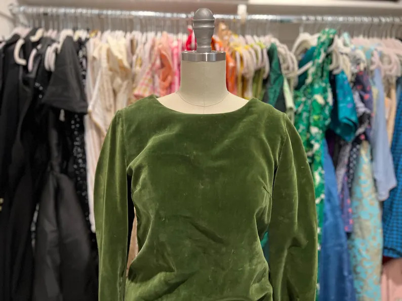 1970s Vintage Green Velvet Two-Piece Set: Cut-Out Pattern Skirt | Etsy (Global)