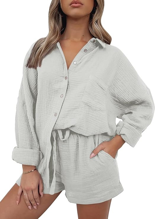 AUTOMET 2 Piece Sets For Women Lounge Wear Matching Two Piece Pajama Fashion Oversized Shirts And... | Amazon (US)