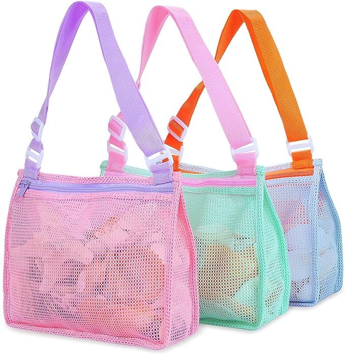 Beach Toy Mesh Beach Bag Kids Shell Collecting Bag Beach Sand Toy Totes for Holding Shells Beach ... | Amazon (US)