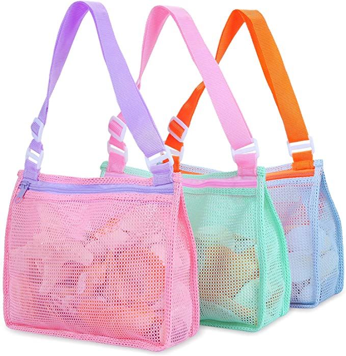 Beach Toy Mesh Beach Bag Kids Shell Collecting Bag Beach Sand Toy Totes for Holding Shells Beach ... | Amazon (US)