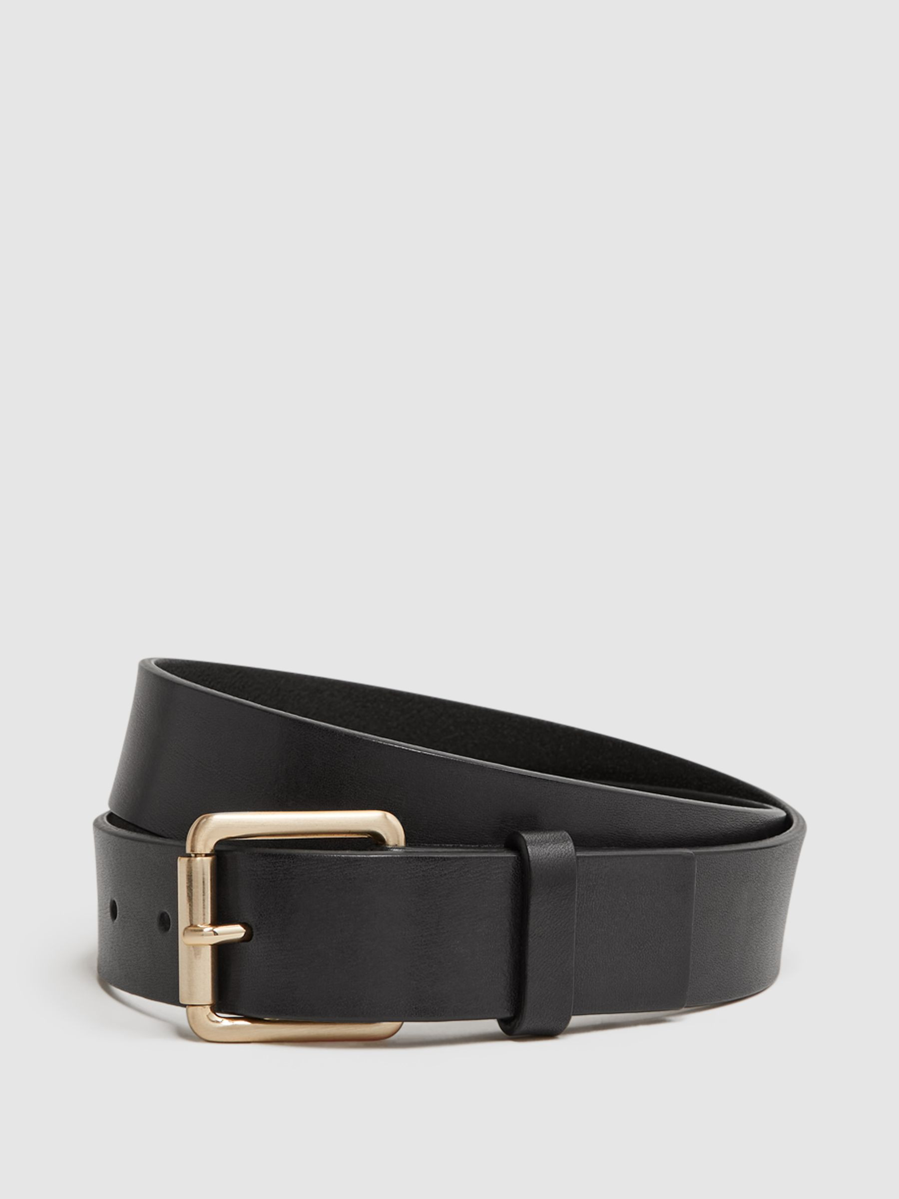 Leather Rivet Belt in Black | Reiss UK