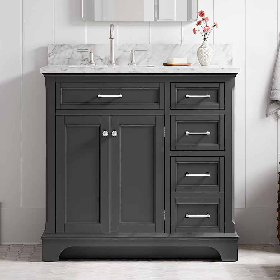 allen + roth Roveland 36-in Raven Undermount Single Sink Bathroom Vanity with Natural Carrara Nat... | Lowe's