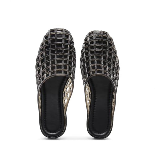 Women's Clear Jelly Mesh Slides Slip On Closed Toe Flat Jelly Mules Comfortable Summer Beach House Slippers (Black,9.5) | Amazon (US)