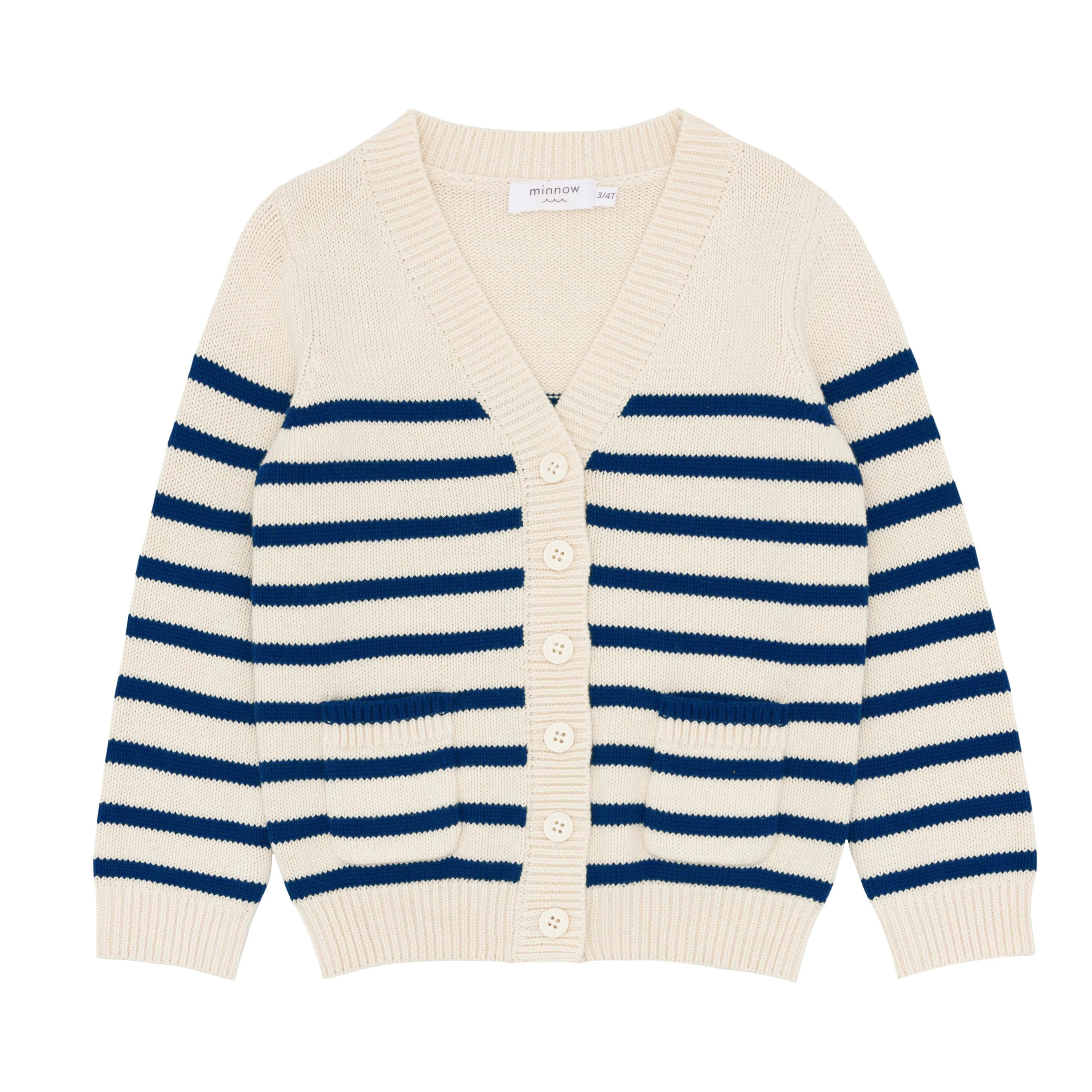 unisex breton stripe v-neck knit cardigan | minnow