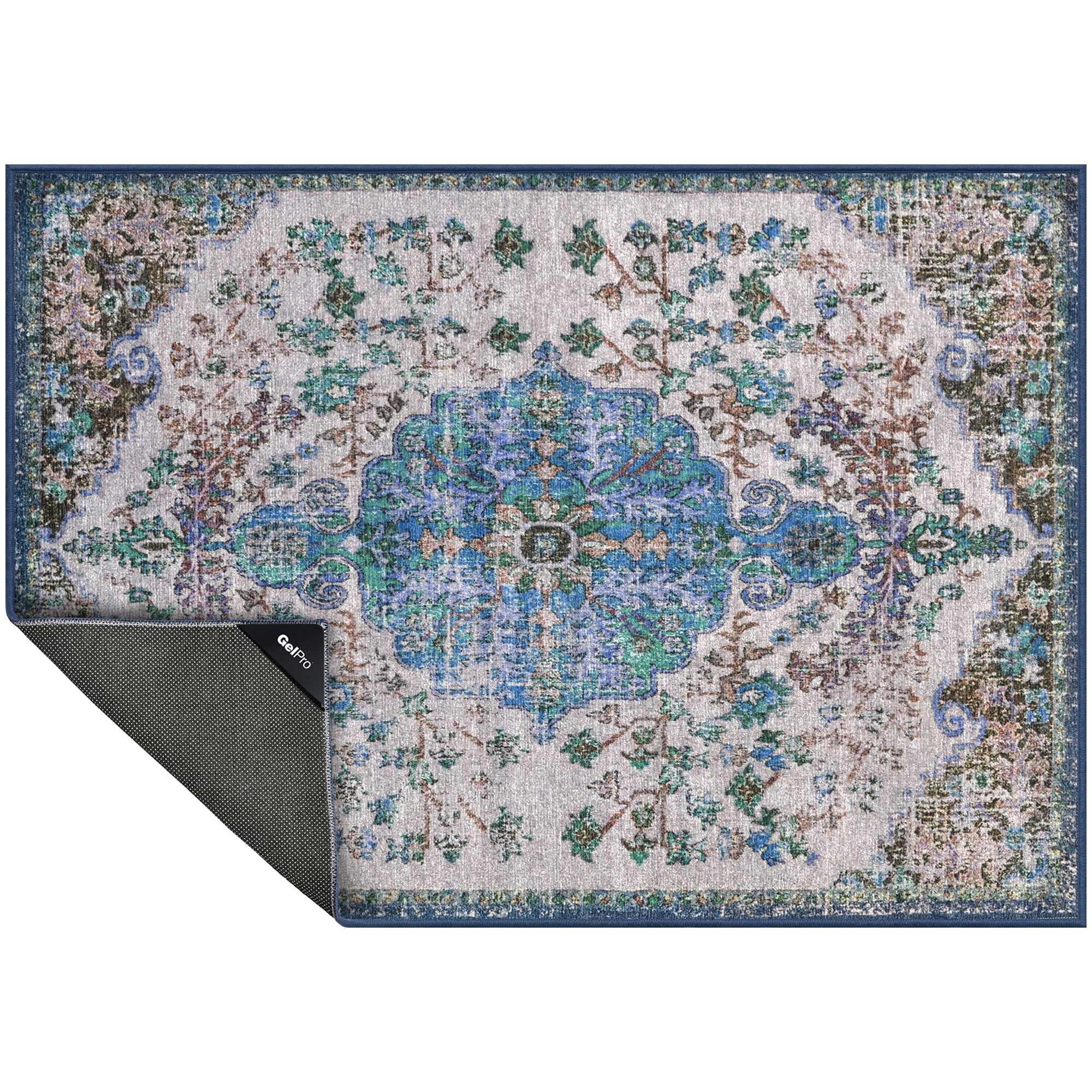 GelPro Nevermove Chenille Textured 24"x34" Taryn Machine-Washable Kitchen Rug, Blue - Walmart.com | Walmart (US)