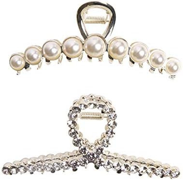 Vintage Metal Rhinestone Hair Claw Clips Large Size Imitation Pearl Hair Jaw Clips Hair Clasps Acces | Amazon (US)