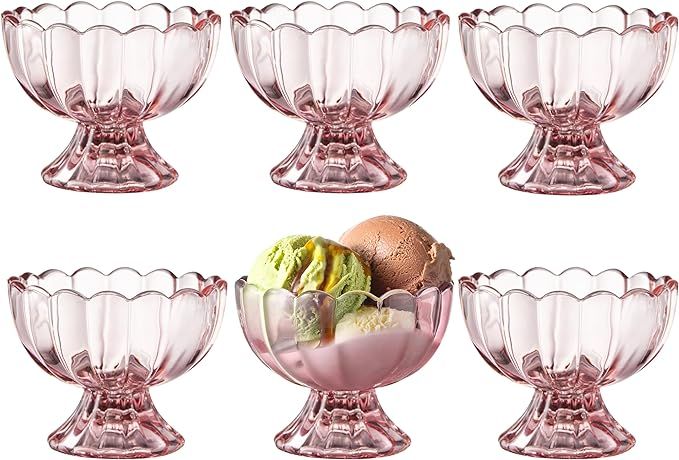 KMwares 6PCs Set 5oz Small Cute Footed Tulip Glass Dessert Bowls/Cups - Perfect for Dessert, Sund... | Amazon (US)