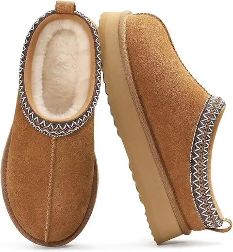 KIDMI Genuine Suede Platform Slippers for Women, Fuzzy Winter Warm Shoes