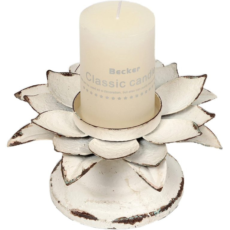 Antique Candle Holders for Pillar Candle, Distressed White Lotus Candlestick Holders Metal Rustic... | Walmart (US)