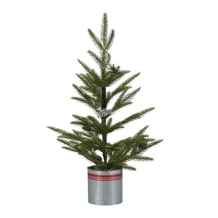Holiday Time Snow Pine Tree with Red Striped Metal Bucket Christmas Decoration, 24" | Walmart (US)