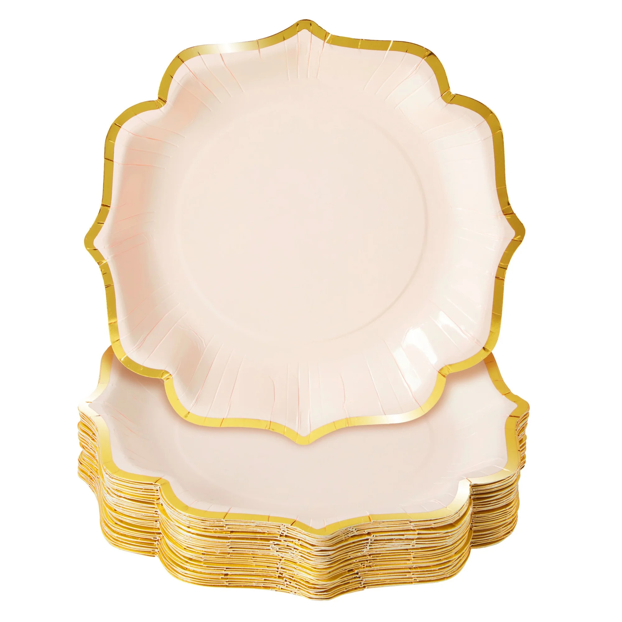 48-Pack Pink Scalloped Paper Party Plates with Gold Foil Edges (9 in) - Walmart.com | Walmart (US)