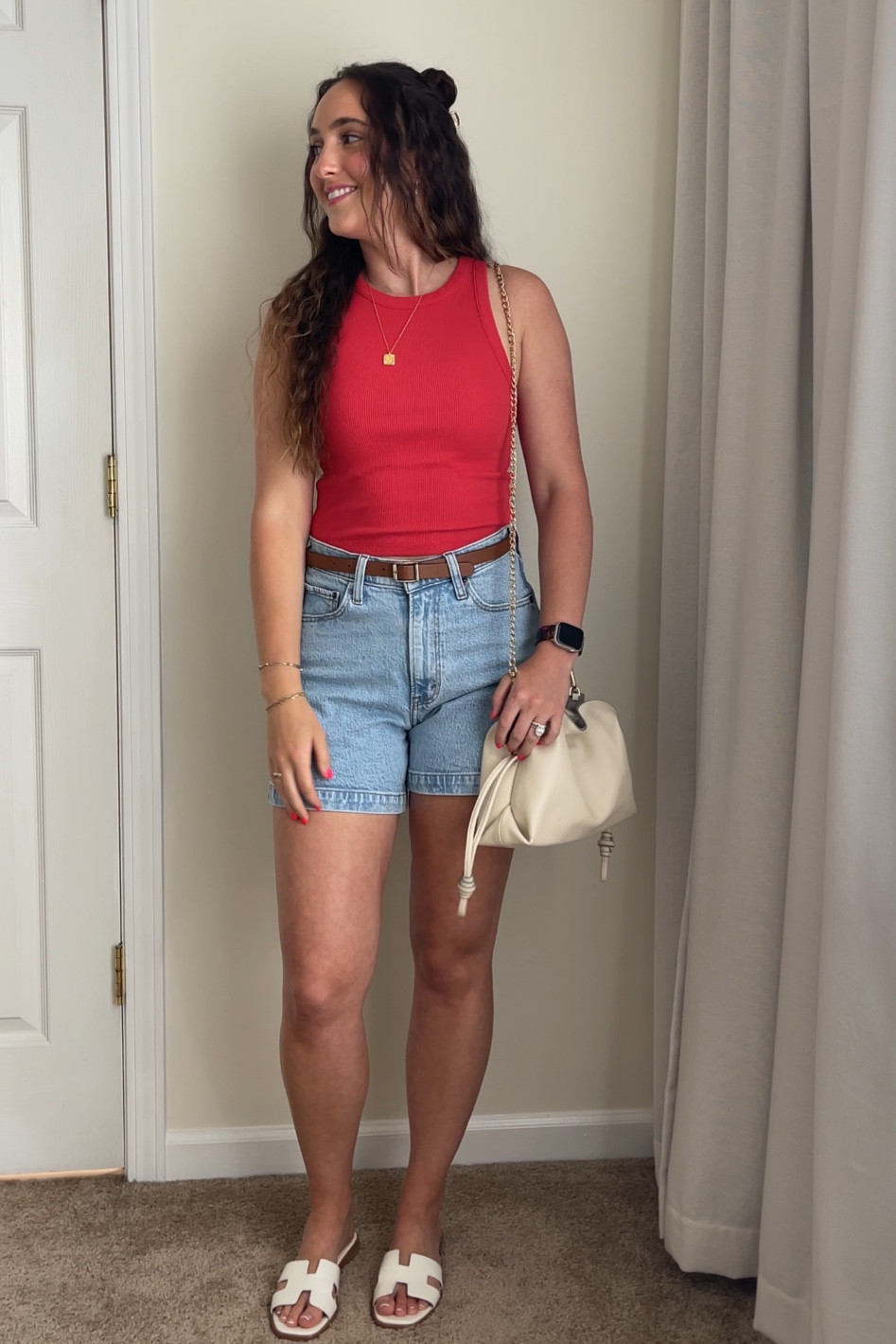 July 4 outfit 
Abercrombie red tank 
Abercrombie dad shorts 
Hermes inspired sandals 
Gold initial necklace 


#LTKSeasonal #LTKShoeCrush #LTKSummerSales