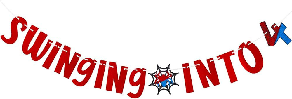 Spider Birthday Banner, Swinging Into 4 Spider Themed Cartoon Party Decoration Supplies for Boys ... | Amazon (US)