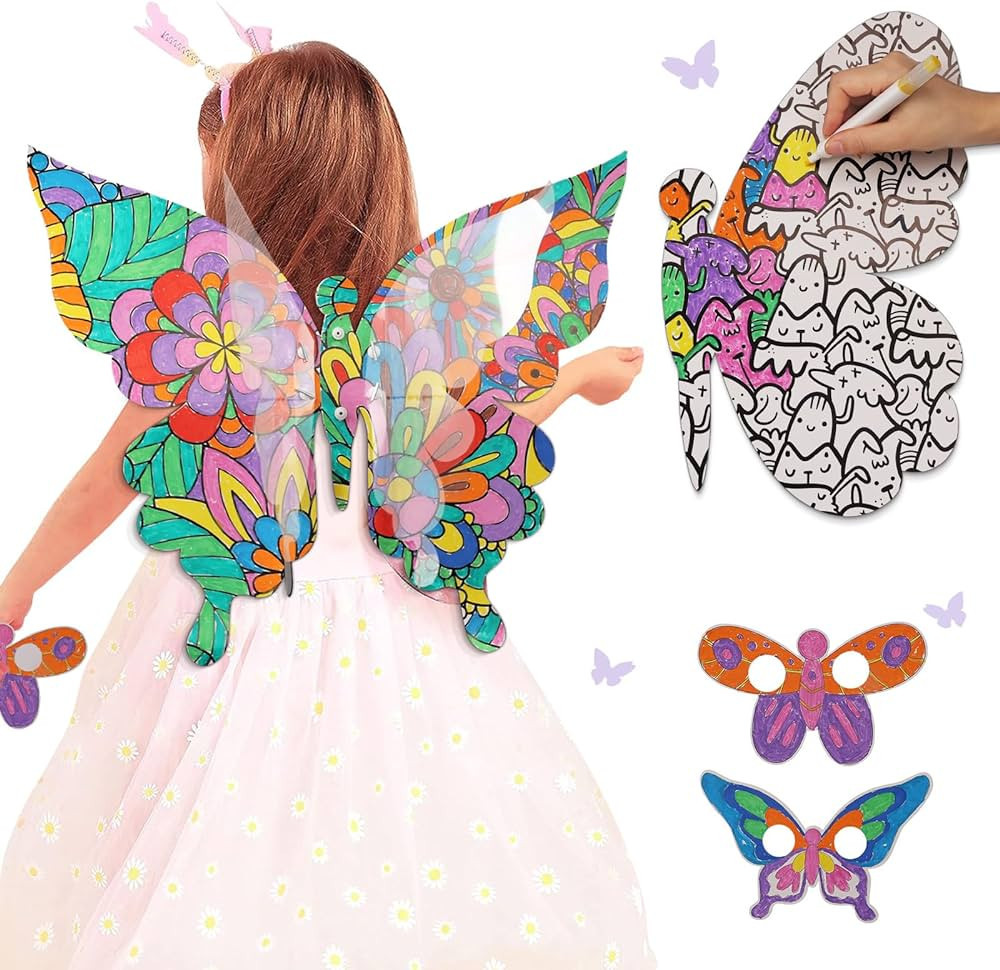 DMYOHO Girls Toys and Arts & Crafts for Kids - Gifts for 3-6 Year Old Girls and Perfect Outside Toys, Kids Paint Arts and Crafts Set,Art Kit Featuring Beautiful Butterfly (2PCS) Wings | Amazon (US)