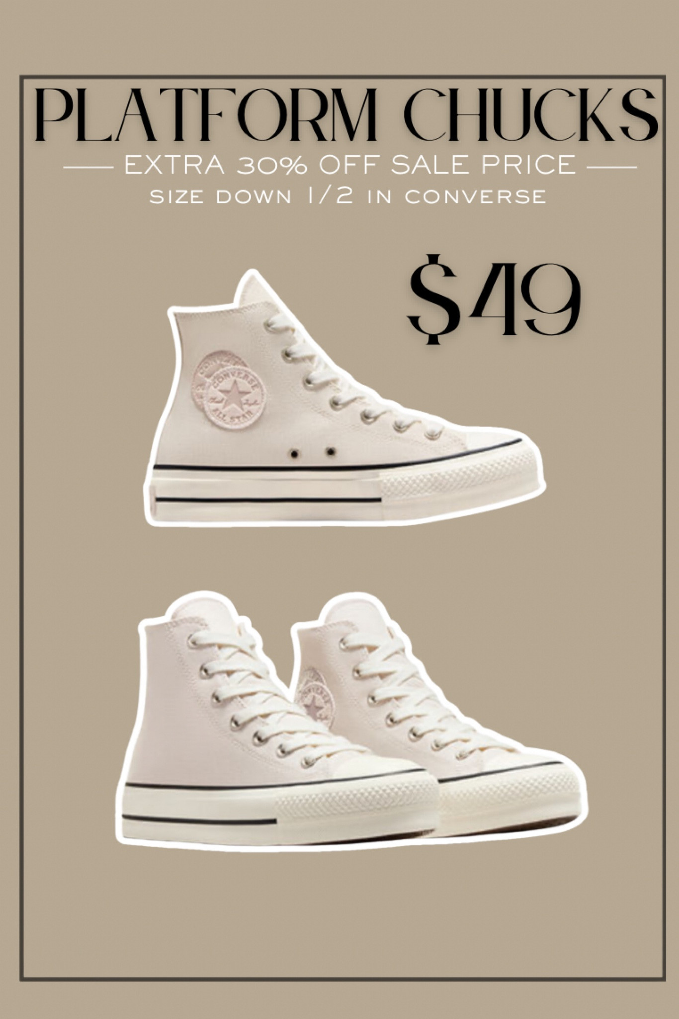 Just got the neutral ones.  Chuck platforms are hands down my most worn shoe! So comfortable! Size down 1/2 size. They run big. 


#LTKsalealert #LTKfindsunder50 #LTKfindsunder100