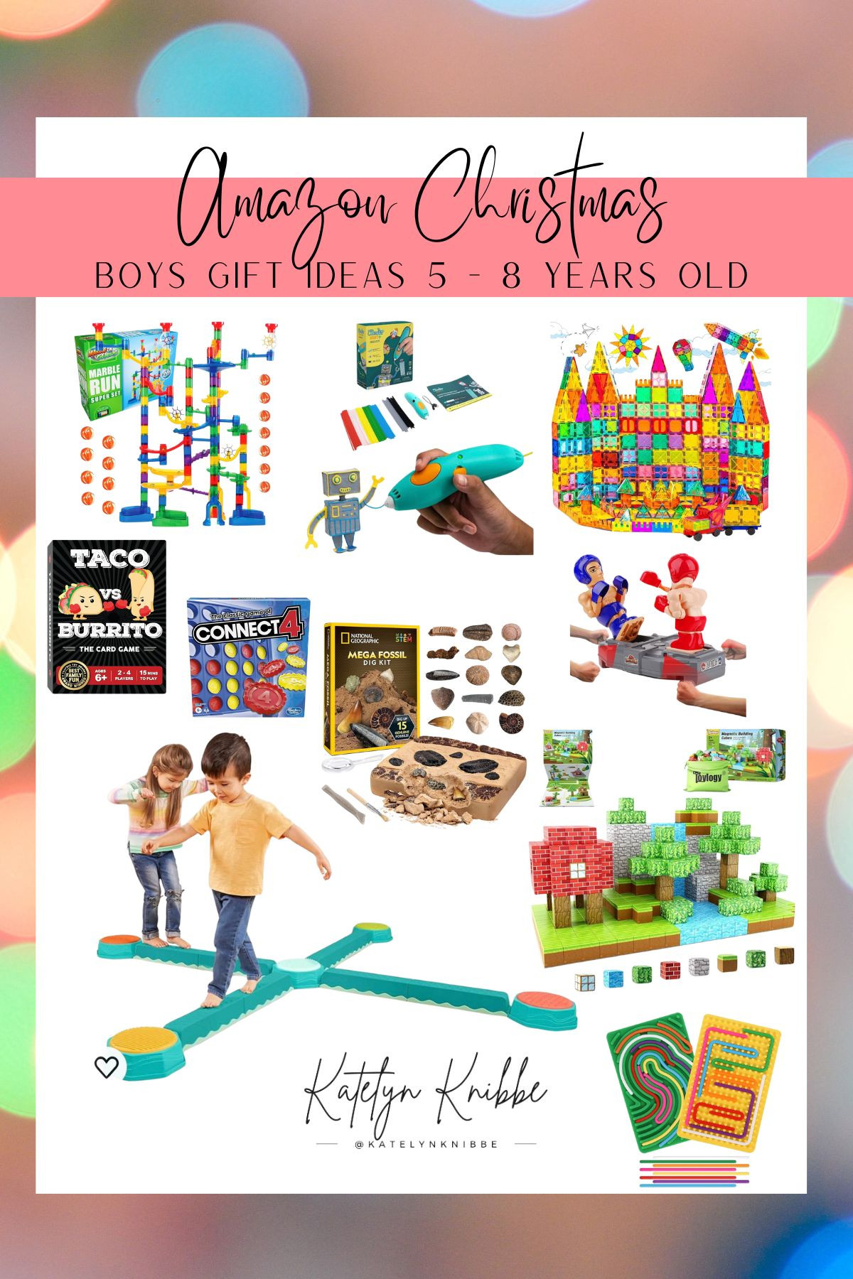Christmas gift guide for boys ages 5 - 8 years old. These are all things that my 7 year old son added to his Christmas list this year. Prices very and are very sensory friendly. 

Marble run kit, 3D art pen for kids, magnatiles, board games for kids, balance beams, fidget toys, magnetic building blocks 

 #LTKGiftGuide #LTKHoliday #LTKSeasonal
