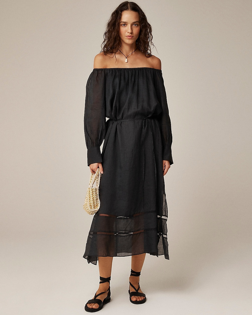 Gathered maxi dress in ramie | J. Crew US