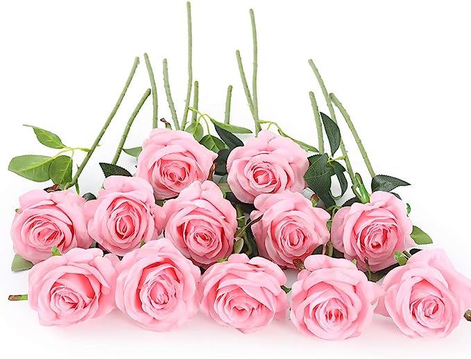 12 PCS Artificial Flowers Pink Roses Silk Flowers Fake Long Stem Artificial Roses for Home Kitche... | Amazon (US)