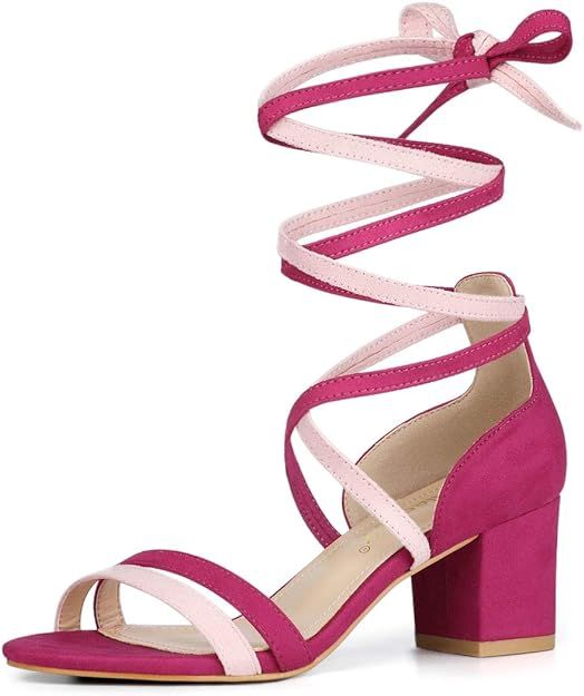 Allegra K Women's Open Toe Color Block Heel Lace Up Sandals | Amazon (US)