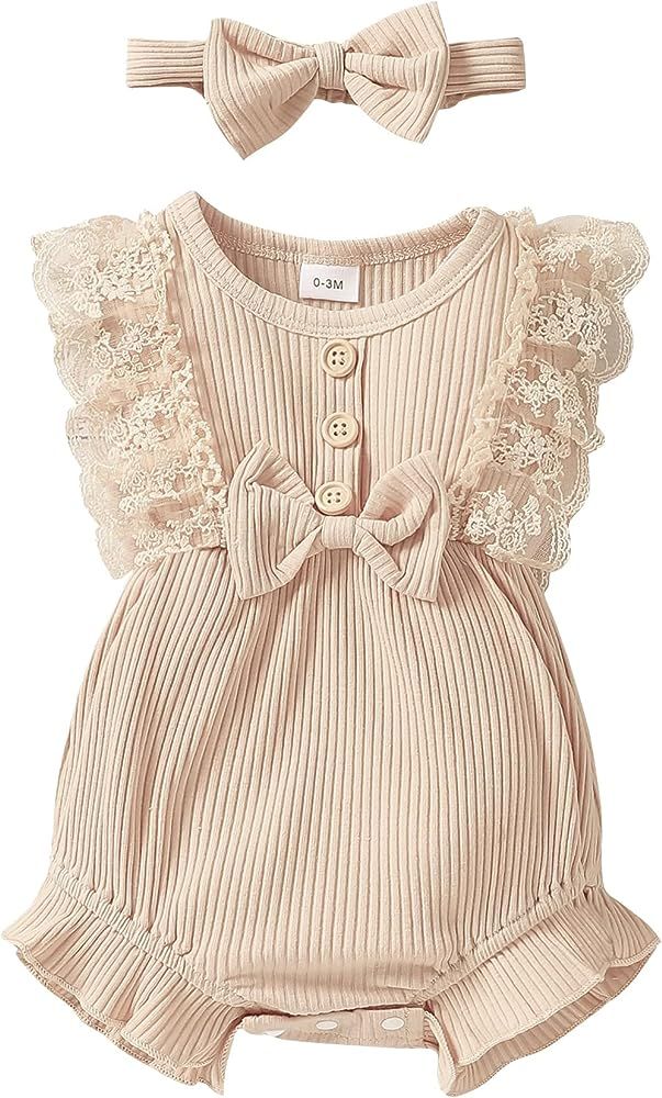 SANMIO Baby Girl Romper Clothes Newborn Girls Lace Ruff Jumpsuit for 0-18 Months Girl Outfits Infant | Amazon (US)