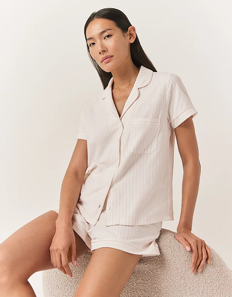 Brushed Jersey Cotton Stripe Short Pyjama Set | The White Company UK & ROW