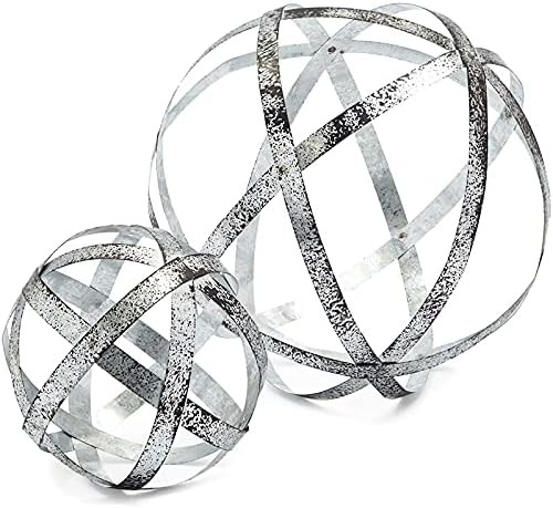 Farmlyn Creek Silver Metal Spheres for Table, Modern Home Decor (2 Sizes, 2 Pack) | Amazon (US)