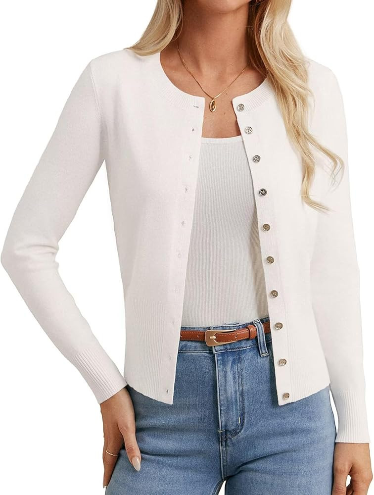 GRACE KARIN Women's Lightweight Fall Cardigan, Long Sleeve Knit Crop Sweater Trendy，Button Open... | Amazon (US)