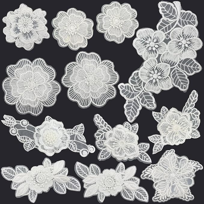 12 Pieces Flower Lace Embroidered Applique 3D Floral Sew On Patches for Clothes Repairing Decorat... | Amazon (US)