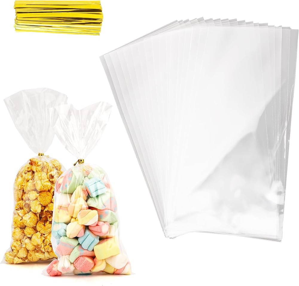 Cellophane Treat Bags, 100 PCS Clear Cellophane Bags, 5x11 Inch Plastic Clear Cello Candy Cookies... | Amazon (US)