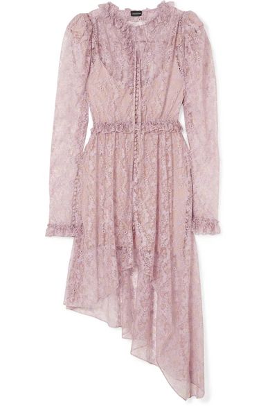 Magda Butrym - Morelia Asymmetric Ruffled Silk-lace Dress - Lilac | NET-A-PORTER (UK & EU)