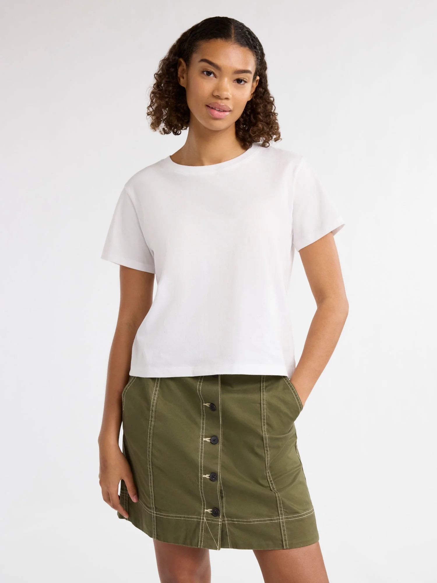 Free Assembly Women's and Women's Plus Cotton Cropped Boxy Tee with Short Sleeves, Sizes XS-4X | Walmart (US)