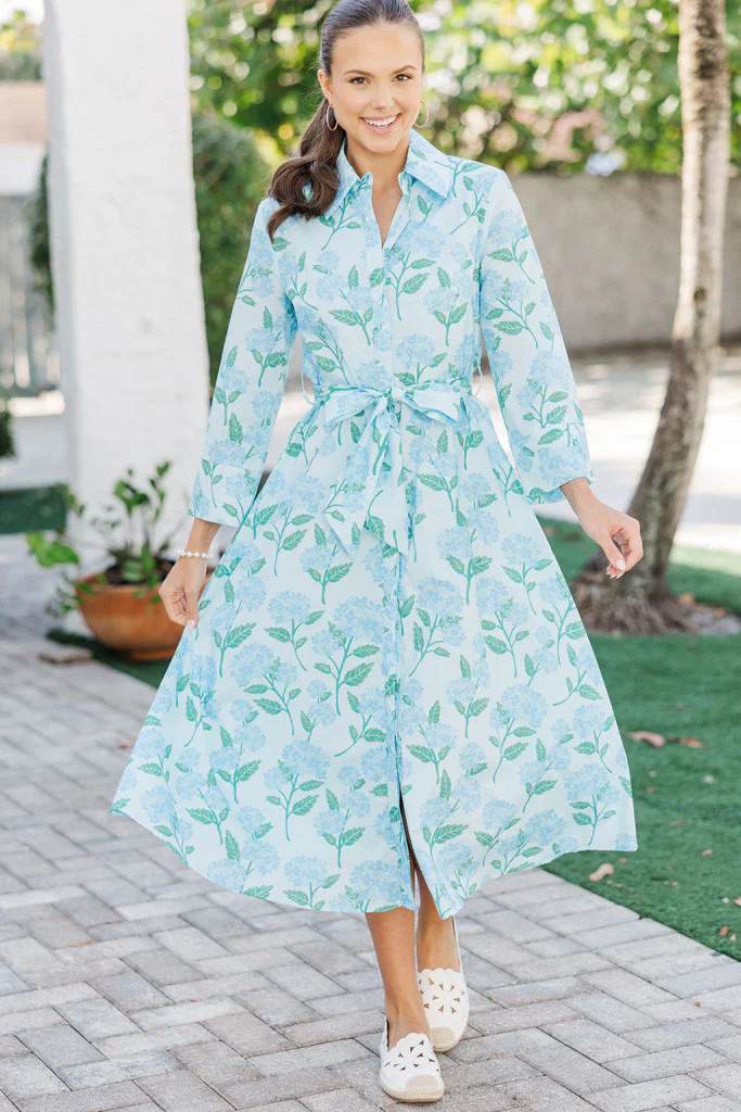 About Time Light Blue Floral Midi Dress | The Mint Julep Boutique